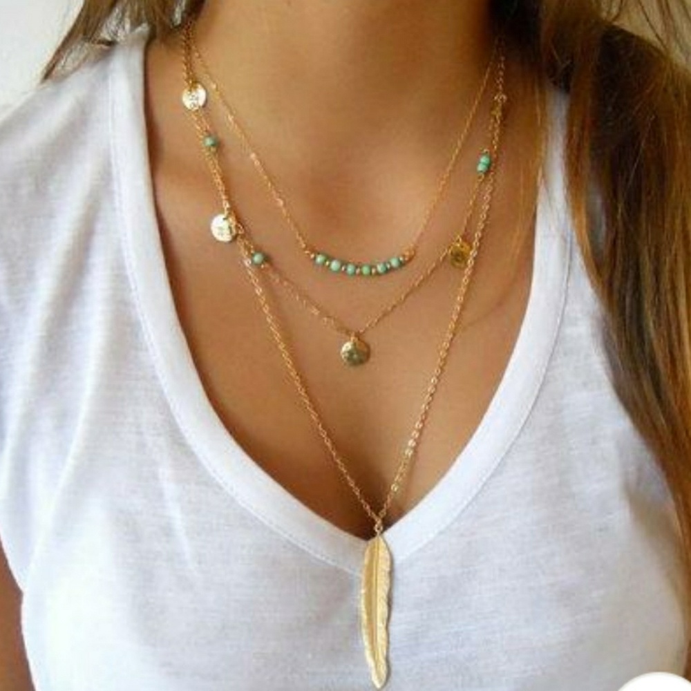 🔥3 layer feather pendant necklace🔥 - Picture 2 of 5